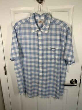 Faherty blue and white checked gingham print short sleeved button down shirt XL